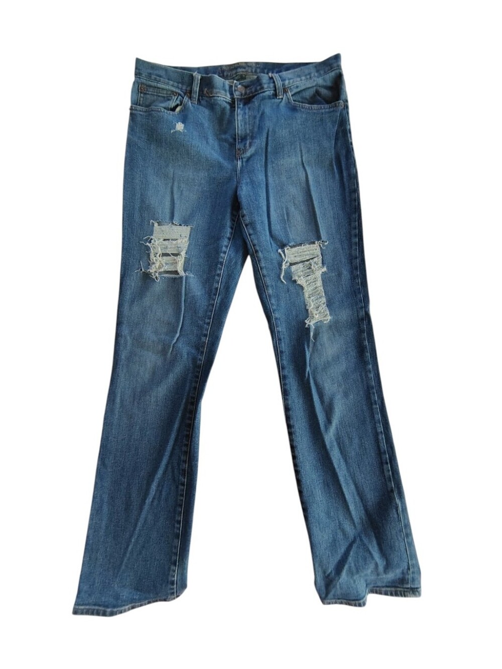 Vintage Ralph Lauren Distressed Cotton Denim Blue Straight Leg Jeans Size 12